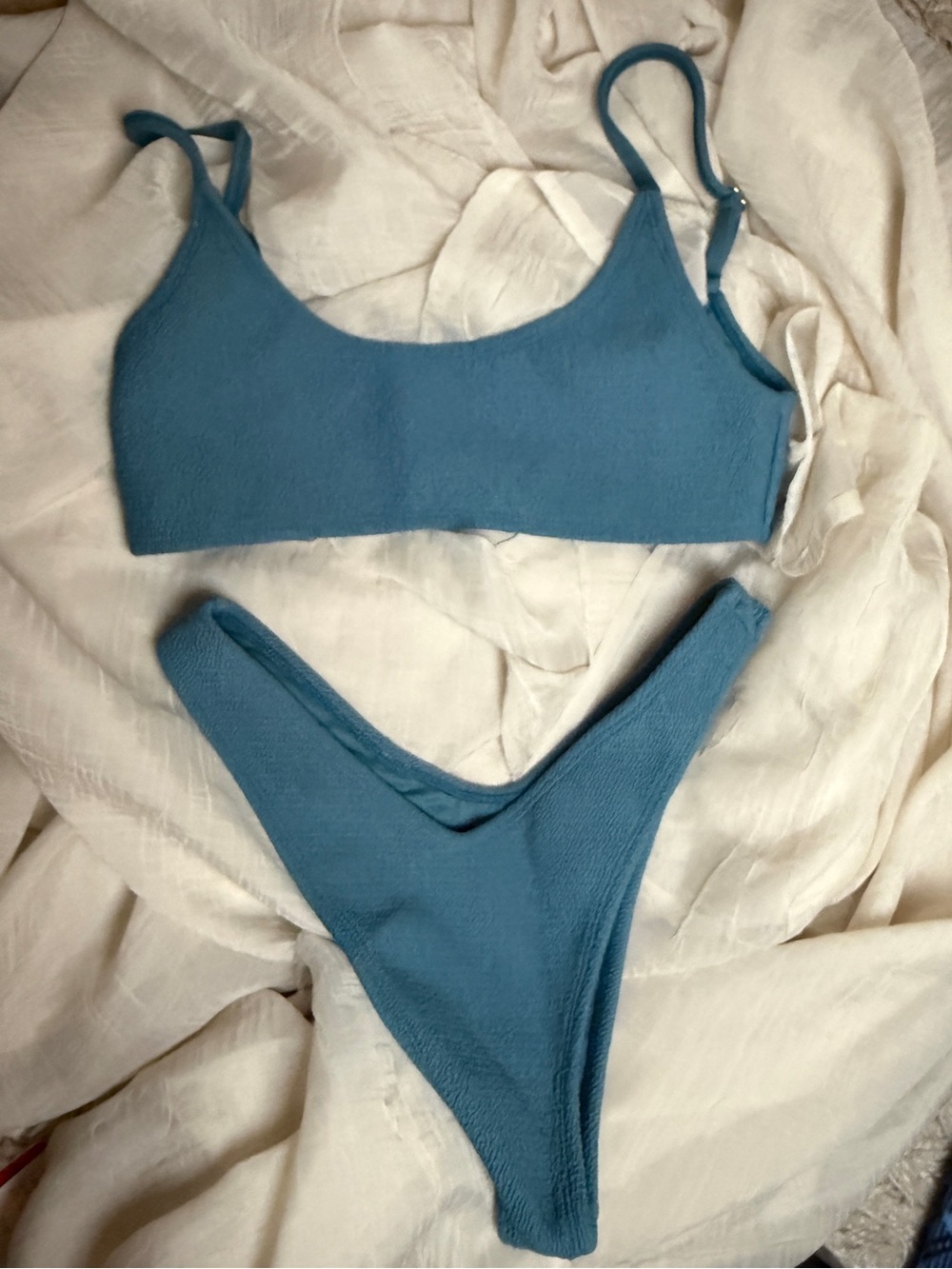 Blue Scoop Bikini Top and High-Cut Bottom Set